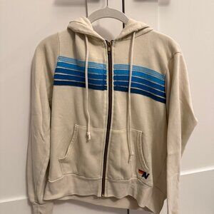 Aviator Nation 5 Striped Hoodie - Vintage White and Blue